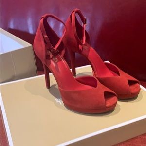Michael Kors red suede open toe shoe 4 inch heel